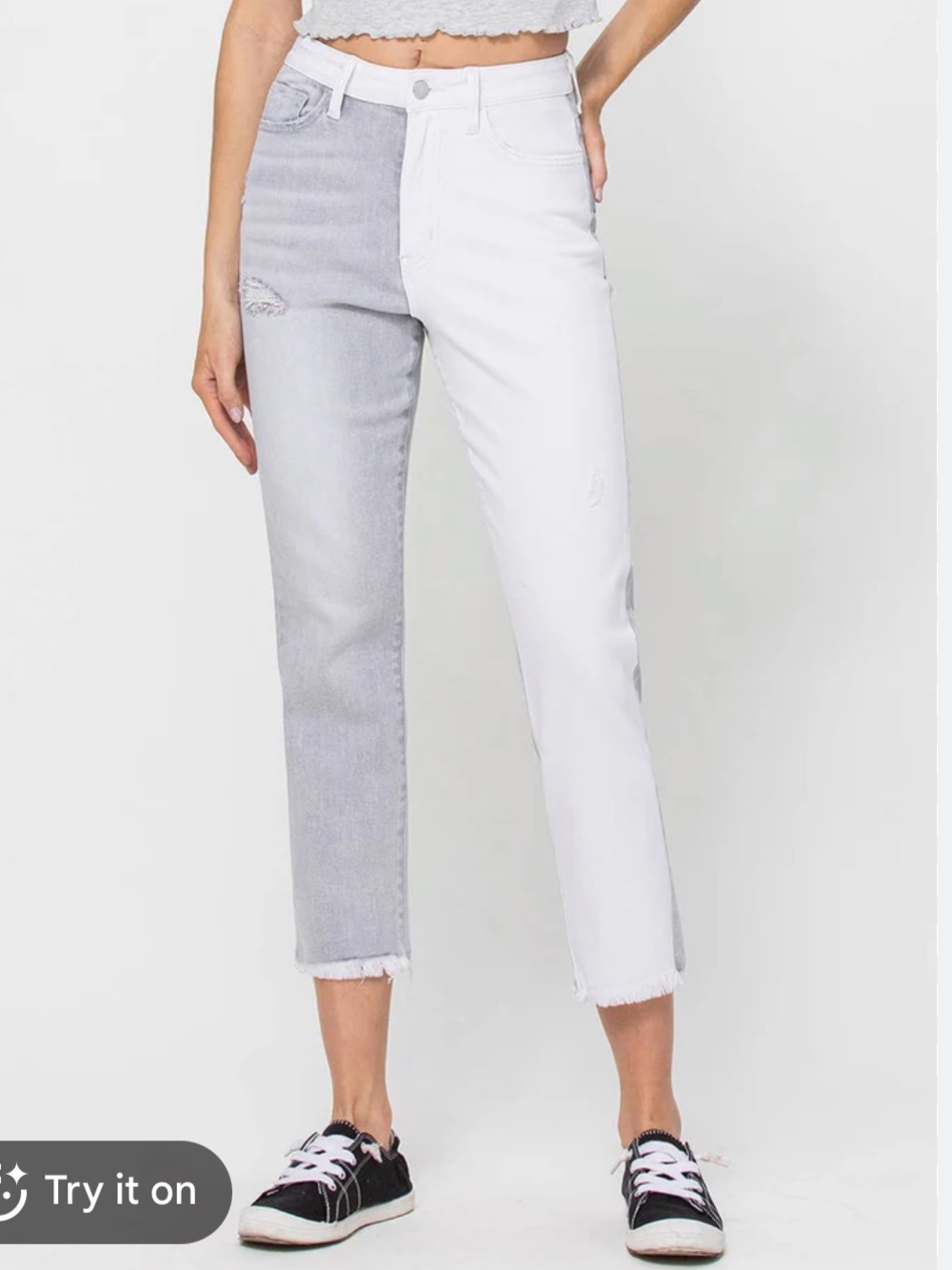 Flying Monkey Two-Tone High-Rise Ankle Jeans in White & Light Gray 29